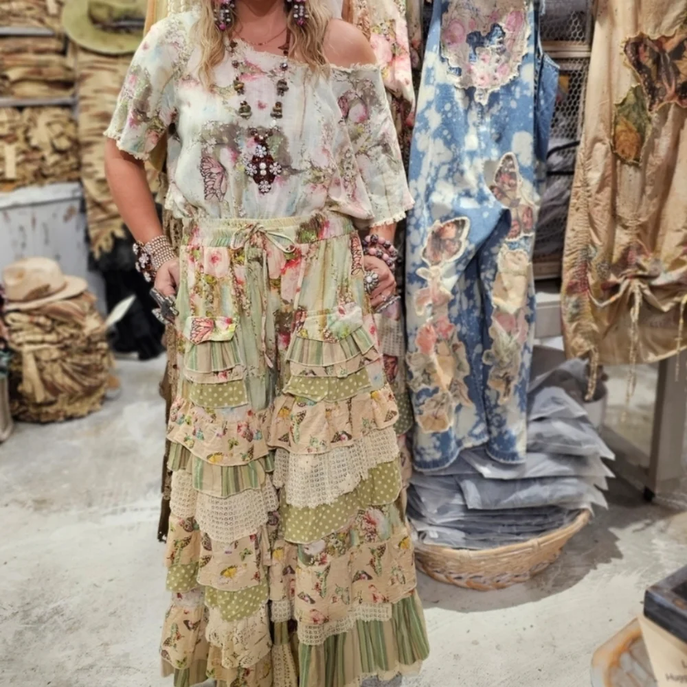 NEW A Rare Bird Butterfly Boho Pants -  Ruffle Wide-Leg Pants - Picture 3 of 4